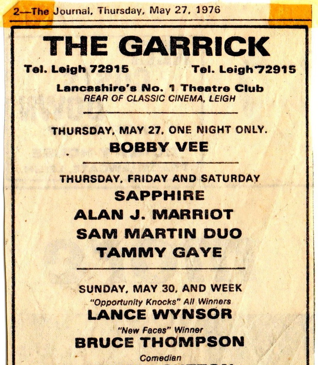 A.J Marriot Garrick Club  Leigh Bobby Vee Show